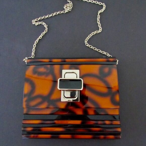 Sondra Roberts Fauz Tortoise Shell Acrylic Purse Handbag - Picture 1 of 16